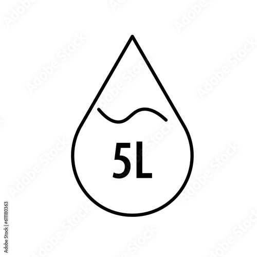 5 liter icon, fluid volume in liters, liquid drop, 5 litre thin line. Vector illustration. Stock image. EPS 10.