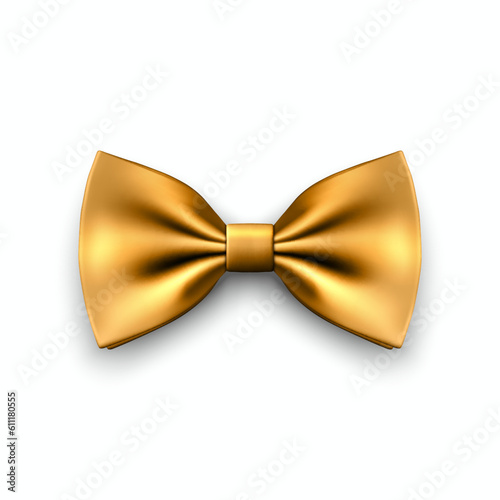 Vector 3d Realistic Yellow Golden Bow Tie Icon Closeup Isolated on White Background. Silk Glossy Bowtie, Tie Gentleman. Mockup, Design Template. Bow tie for Man. Mens Fashion, Fathers Day Holiday