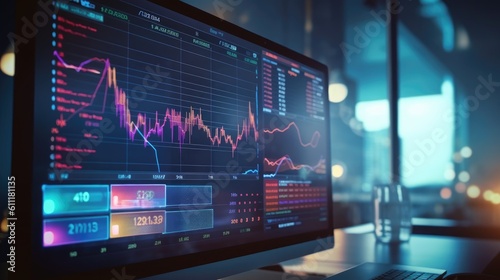 stock market chart, A graph showcasing company profitability growth, displayed on a digital screen, close - up shot - generative AI