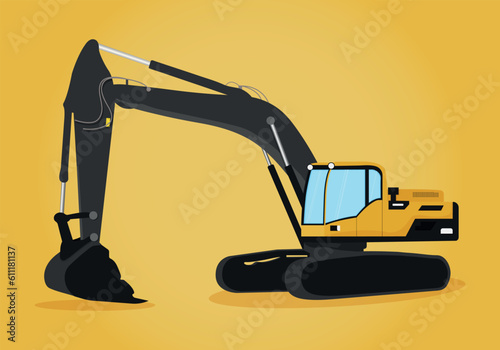 excavator and shovel. vector illustration
