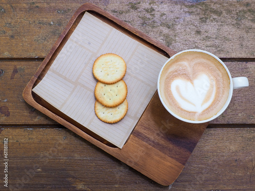 coffee latte on wooden table