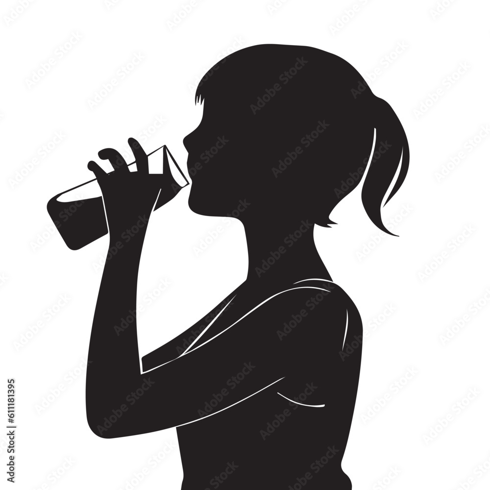 Girl Drink Water vector Silhouette illustration.