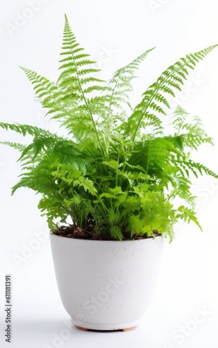 Flowers fern on white background in flower pot