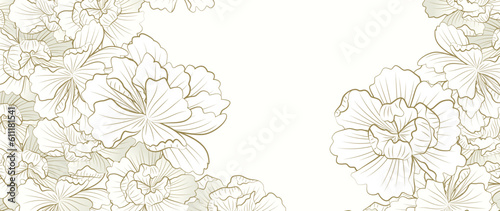 Floral art background in white and beige color in art line style. Banner with oriental pattern of flowers for wallpaper design, decor, print, interior design, textile, poster, invitations.