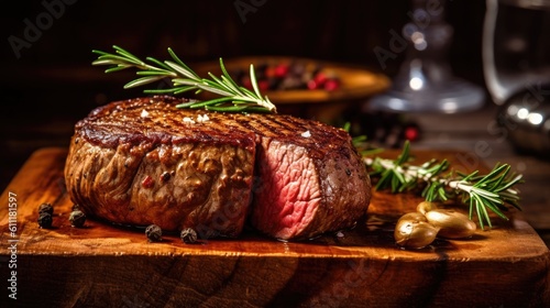 Entrecote beef steak grilled with rosemary, tomatoes, pepper and salt