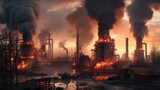 Burning Refinery Industry in Smoke Pollution. Generative AI