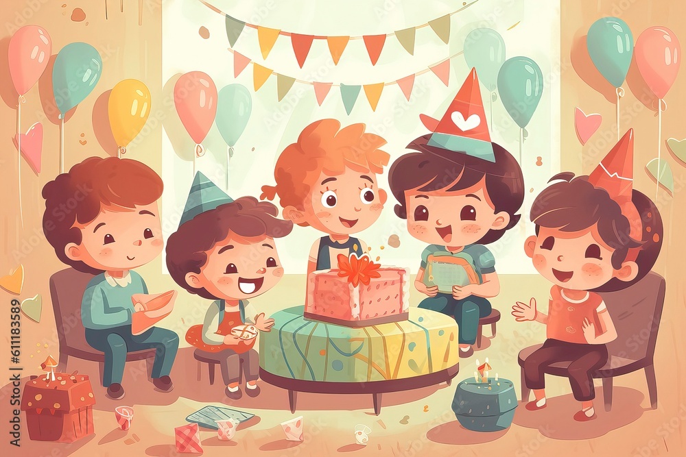 Happy Birthday Party illustration Idea. Generative AI Happy Birthday Party illustration Idea. Generative AI