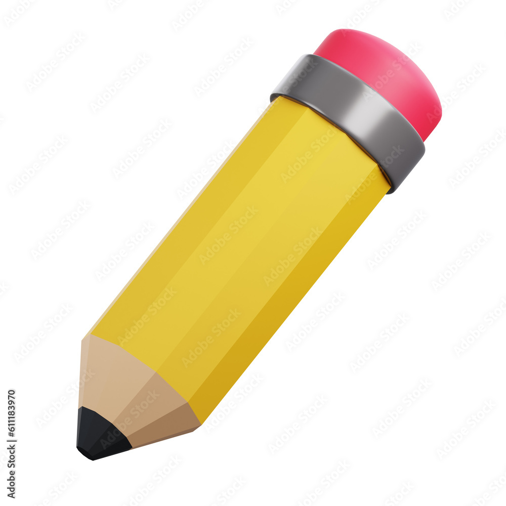 A realistic and detailed 3D icon of a pencil, perfect for artistic, educational, and creative-themed designs. This high-quality illustration showcases a classic wooden pencil with a sharpened tip