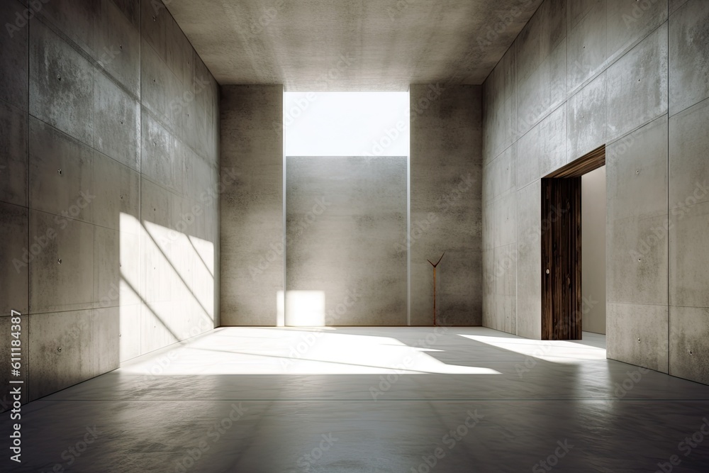 Obraz premium a prototype interior with a concrete wall is shown. Generative AI
