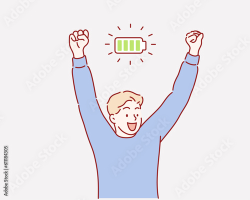 man with green full level. Hand drawn style vector design illustrations.