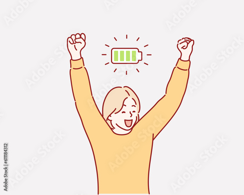 woman with green full level. Hand drawn style vector design illustrations.