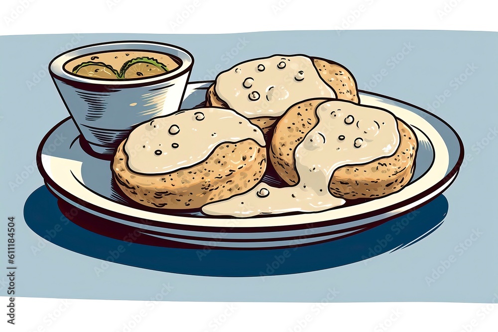 illustration of a Buiscuits and Gravy. Food Illustration. Generative AI
