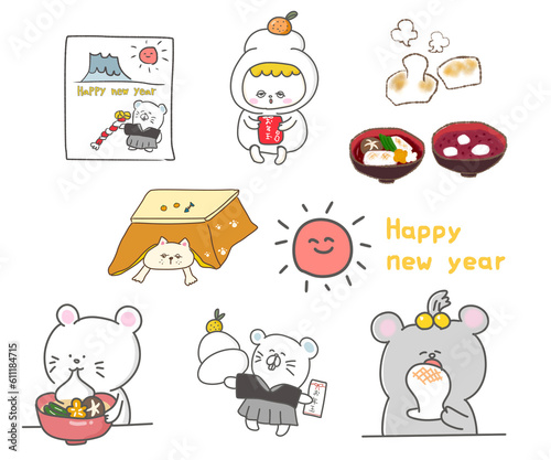 お正月・お餅と動物たちイラストセット