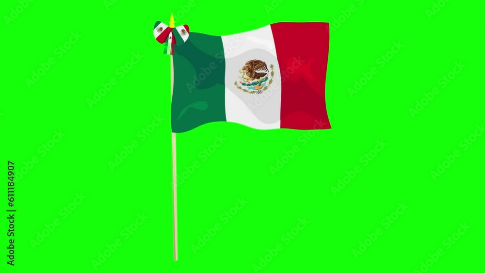 Mexican flag waving with its characteristic vivid tricolor colors and