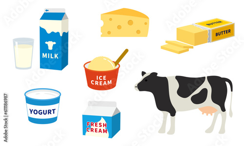 Tela 乳製品や乳牛のイラストセット_Dairy products and dairy cows