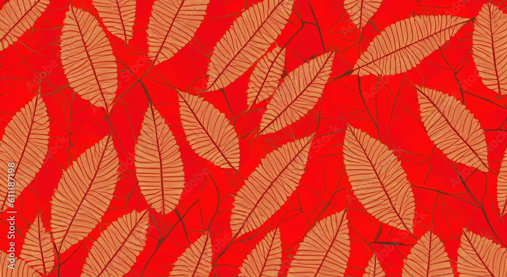 abstract autumn leaves background in red created with generative ai technology