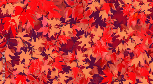 abstract autumn leaves background in red created with generative ai technology