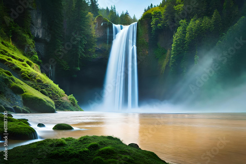 beautiful and comfortable waterfall image, AI generated