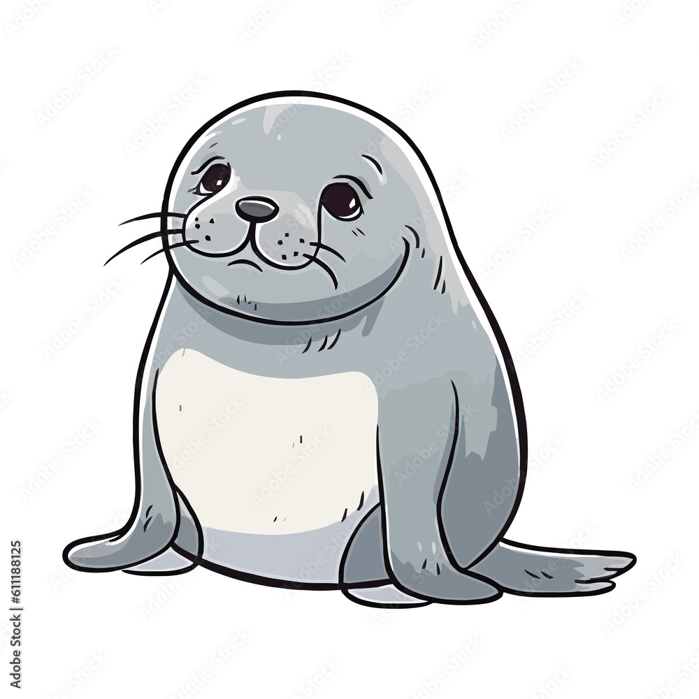 Fototapeta premium Cheerful Seal: Lively 2D Illustration Brimming with Cuteness
