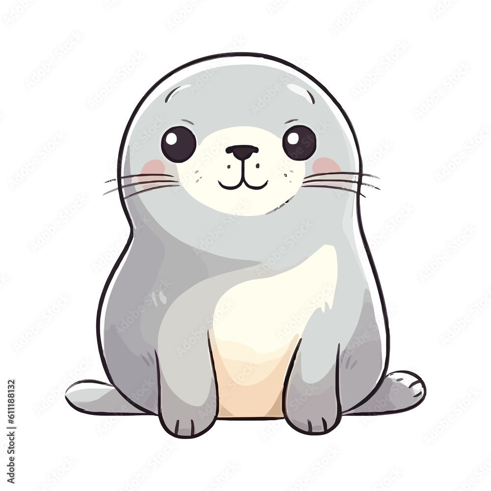 Obraz premium Cheerful Seal: Lively 2D Illustration Brimming with Cuteness