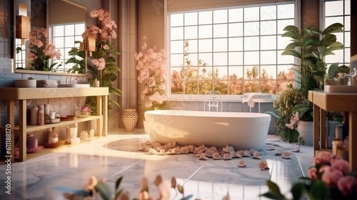 Beautiful luxury bathroom interior blurred in the background, bathroom interior in the background Generative AI
