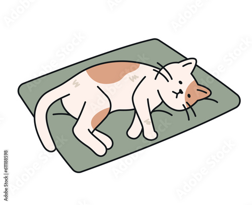 Cute cat. A tired and hungry stray cat is lying on a cushion.