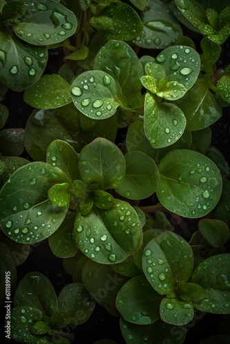 Oregano leaves adorned with shiny drops of water. Close up of a fresh green oregano leaf topping. Green fresh organic basil leaves. Realistic 3D illustration. Generative AI