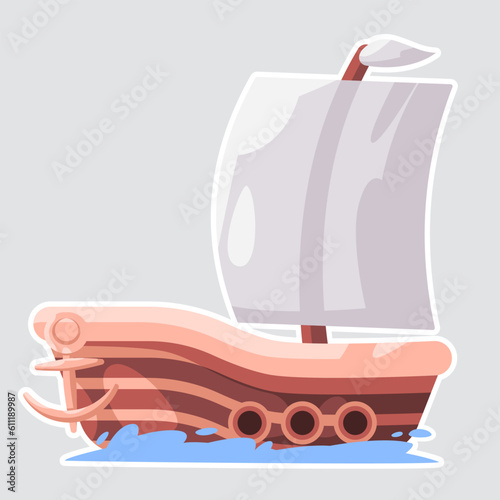 wooden boat water sea sail boat ship transportation ocean nautical maritime illustration sticker