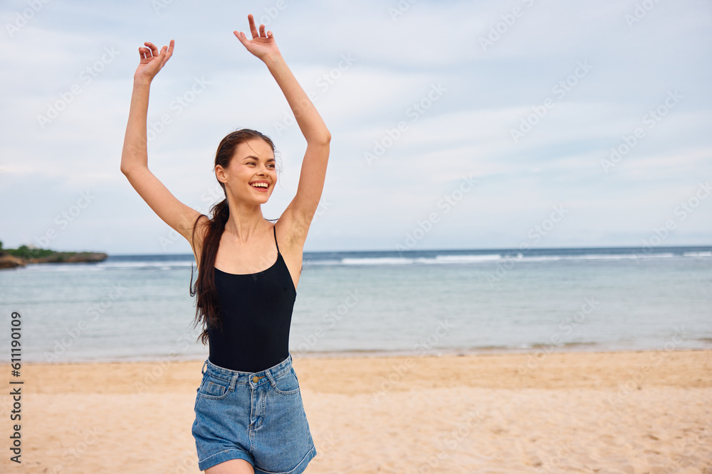 smile woman summer sea running beach bikini travel sunset lifestyle young smile woman summer sea running beach bikini travel sunset lifestyle young