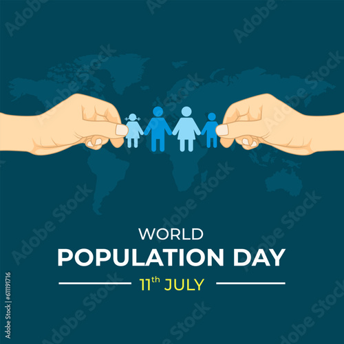 World population day background with hands holding paper people, good for banner, poster, social media post, etc