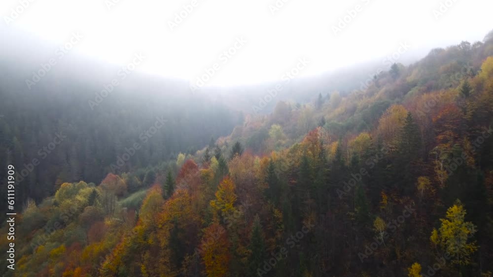 Fly through scenic view of early autumn, foggy morning in the countryside of Romania Fly through scenic view of early autumn, foggy morning in the countryside of Romania