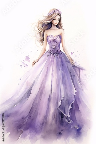 Beautiful Fairy Tale Princess in a Stunning Purple Gown Generative AI