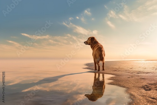 dog on a beach sunset