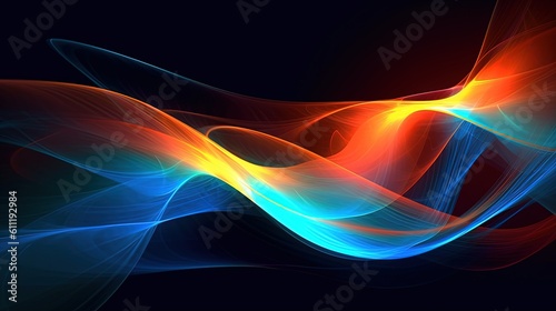 0717. Electric Blue and Vibrant Orange Digital Wave Background. Generative AI