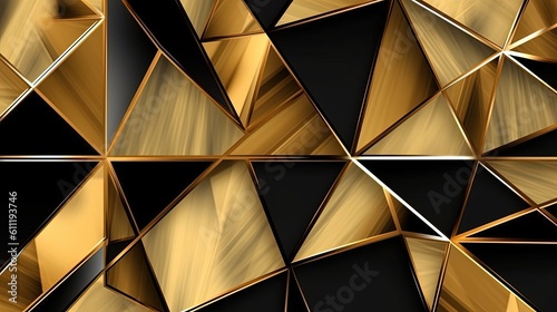 0757. Gilded Gold and Lustrous Gold Line Abstract Geometric Background. Generative AI