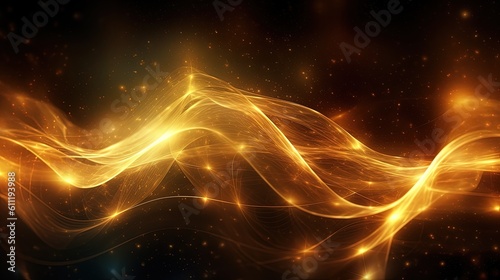 0774. Glowing Gold Veins Digital Wave Background. Generative AI
