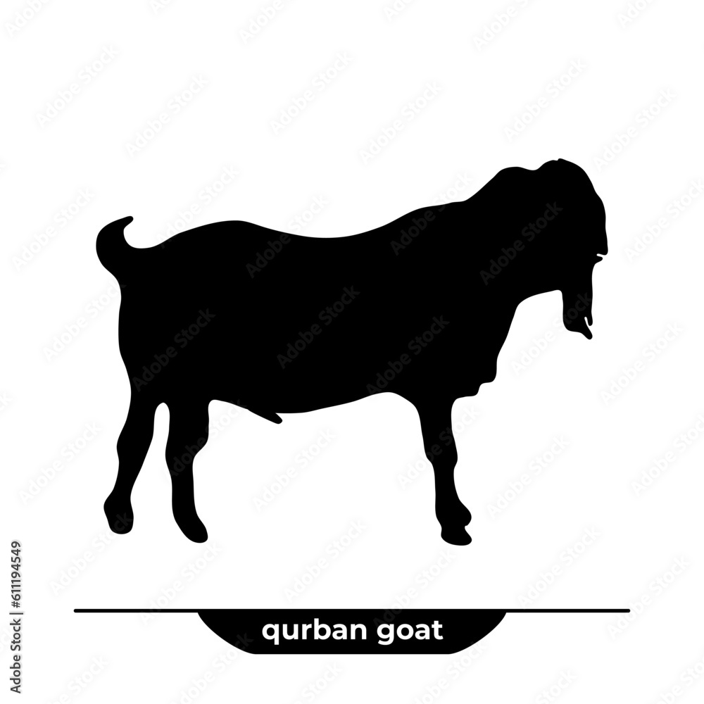 Qurban Goat or Sheep Silhouette icon, vector illustration in trendy style. Design element for Eid Al Adha celebration. Editable graphic resources.