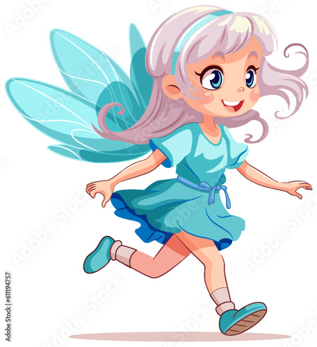 Fairy Princess in Blue Dress Cartoon Character