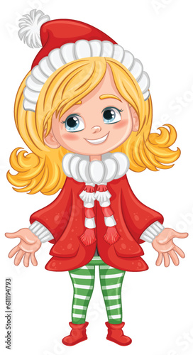 Cute girl cartoon character in winter outfit