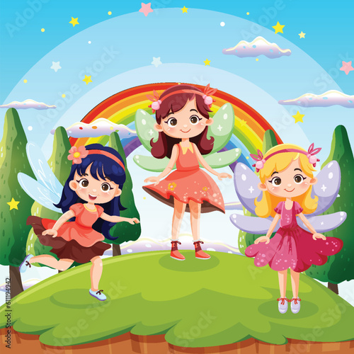 Fairy princess cartoon at magic land background