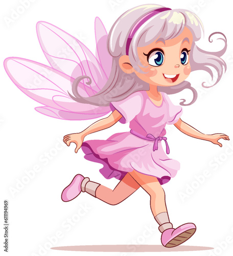 Fairy Princess in Pink Dress Cartoon Character