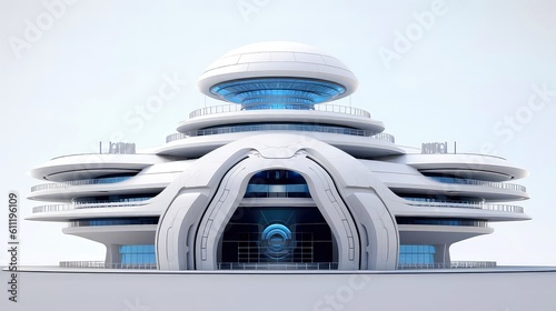 3D futuristic sci-fi white city architecture with organic skyscrapers, for science fiction or fantasy backgrounds, Abstract building, Generative AI illustration © AITTHIPHONG