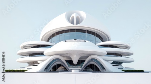 3D futuristic sci-fi white city architecture with organic skyscrapers, for science fiction or fantasy backgrounds, Abstract building, Generative AI illustration © AITTHIPHONG