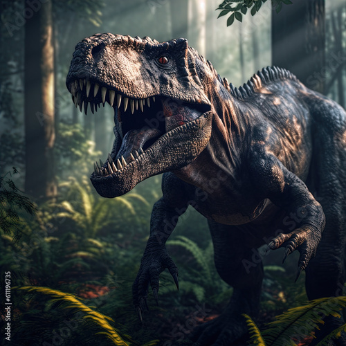 Tyrannosaurus Rex in a Forest. Generative AI © Kay