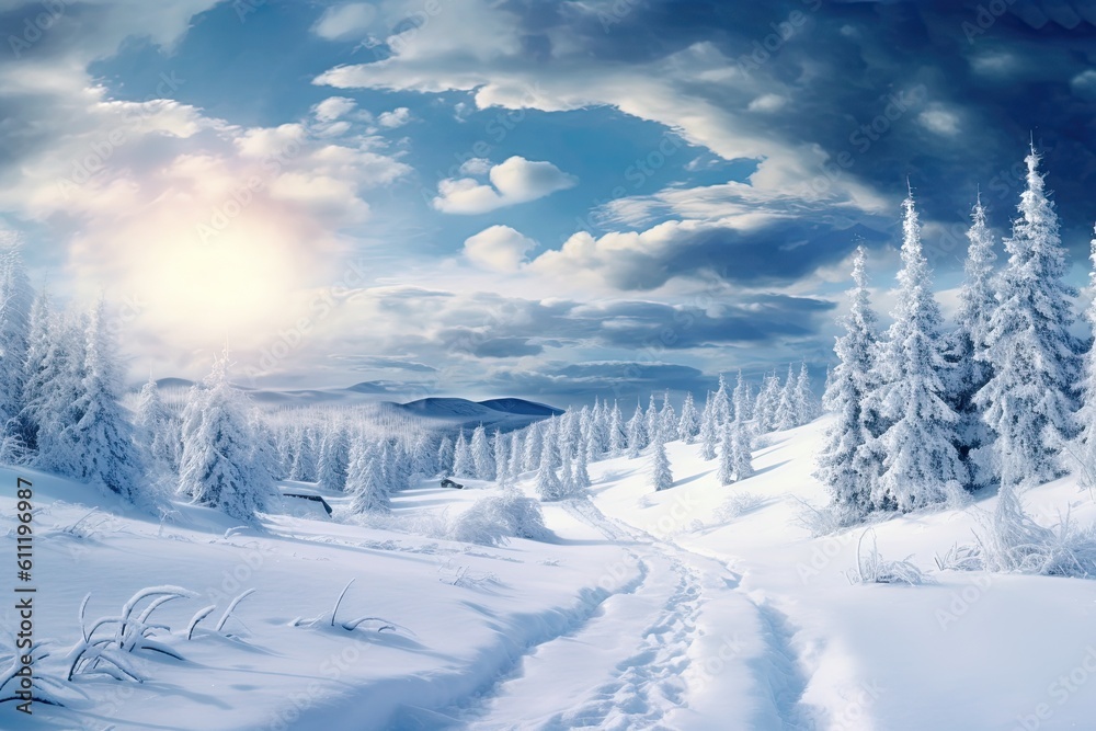 winter landscape background with snow