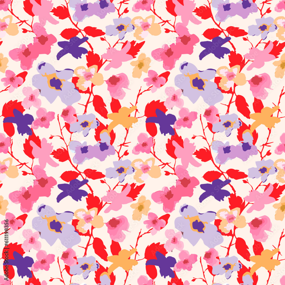 Bright watercolor feminine seamless pattern.