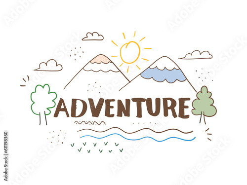 Handdrawn Adventure lettering with mountain and nature elements