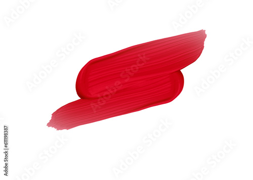 Lipstick smear smudge swatch isolated on transparent background. Cream makeup texture. Bright red color cosmetic product brush stroke swipe sample artwork
