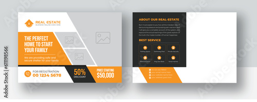 Real Estate Postcard Vector Template | Modern And Elegant Postcard Template For Home Sale | Postcard or Eddm postcard design template