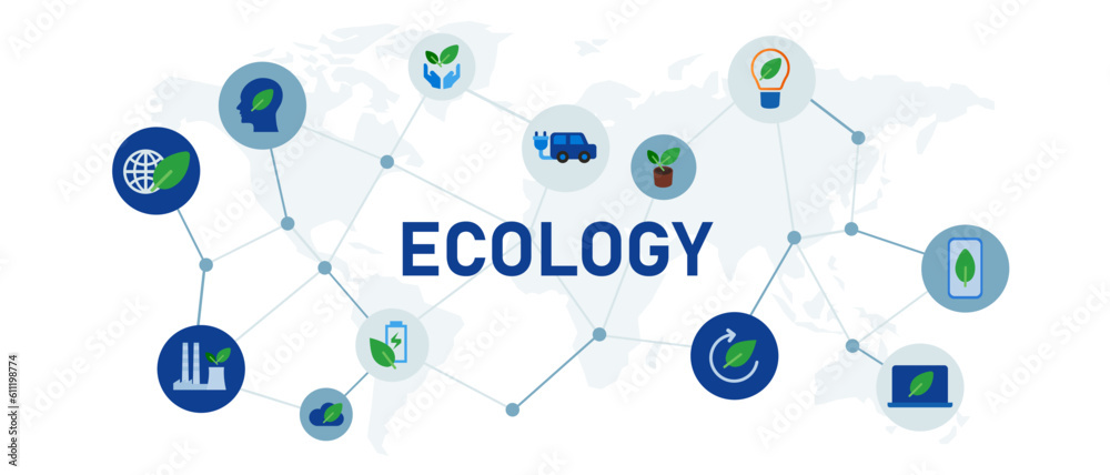Ecology eco global environment friendly concept of business interconnected icon set illustration
